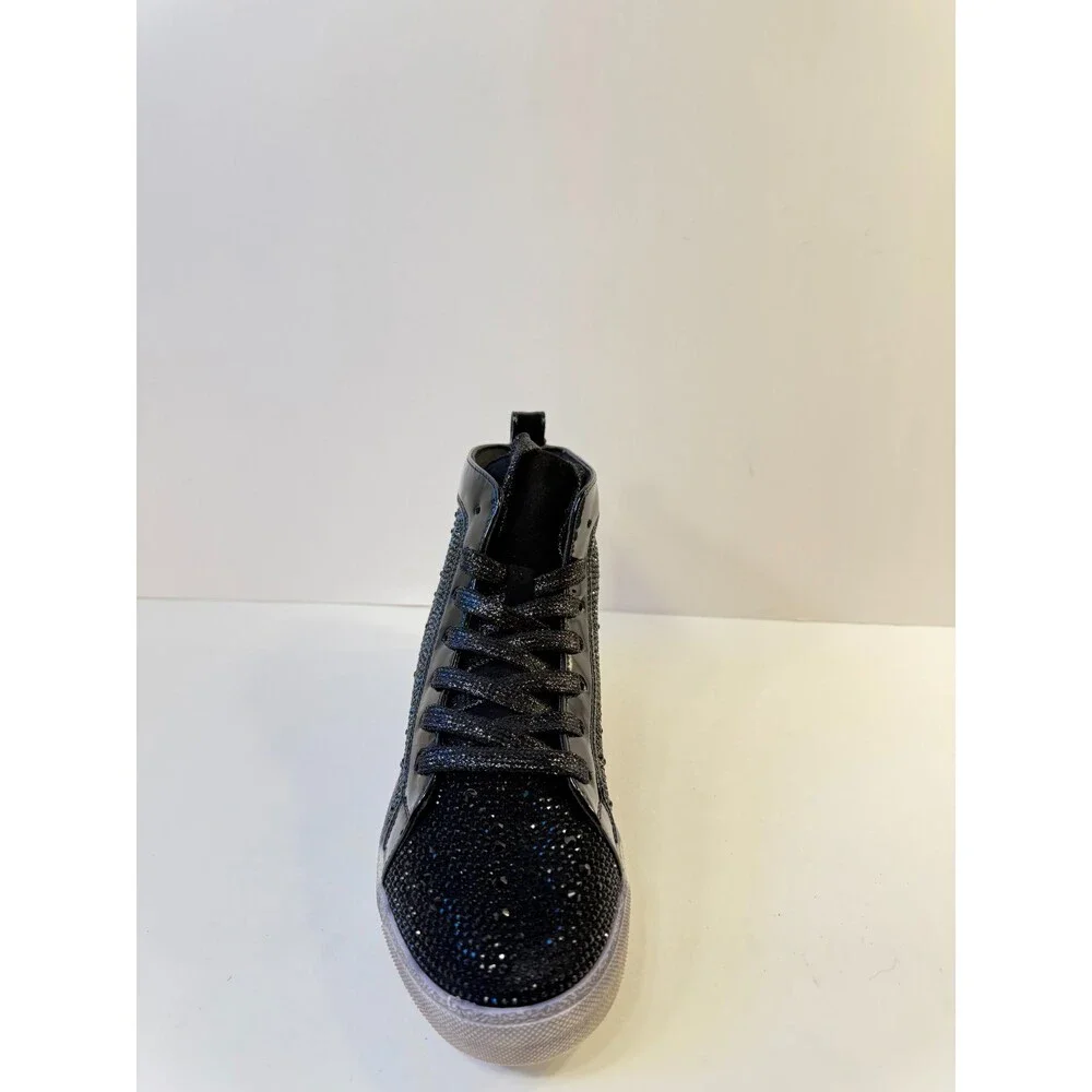Ninety Union High Top Athletic Fashion Sneaker with Rhinestones, Black, 7